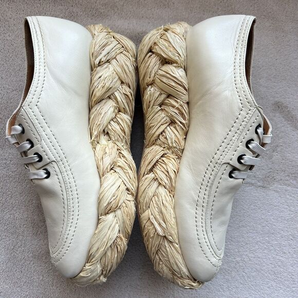 Clergerie Paris Lozy Creamy Beige Lambskin Leather Shoes Raffia Soles EU 37 US 6 - Picture 6 of 16